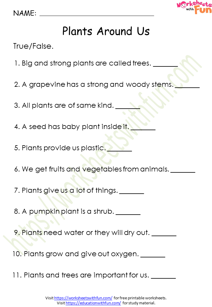 Environmental Science Class 1 Plants Around Us Worksheet 2 WWF